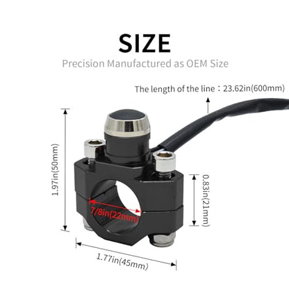 CNC Aluminum 7/8" Motorcycle Handlebar Control Horn Start Switch Button Momentary Action with Two Bullet Connectors Black