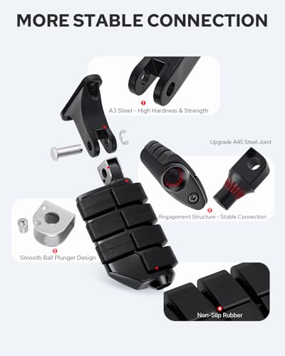 Benlari Passenger Foot Pegs, Passenger Mini Footboard Footpegs Fit for Harley Davidson Touring Road King Electra Glide Road Glide Street Glide 1993-2024 (Black) - color: Black