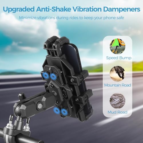 Aluminum Motorcycle Phone Mount, Vibration Dampeners with Anti-Shake Motorcycle Phone Holder, Cellphone Handlebar Adjustable Bracket for Scooters, S, Phones 4.7-7.2 Fit