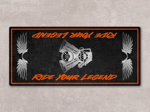 Garage Mat with Ride Your Legend Lettering Chopper, Cruiser and Custom Motorcycles, Parking Mat, Washable Non-Slip Garage and Showroom Floor Carpet(Size 2:102x47/260x120cm) - size: Size 2: 102 x 47 "/ 260 x 120 cm