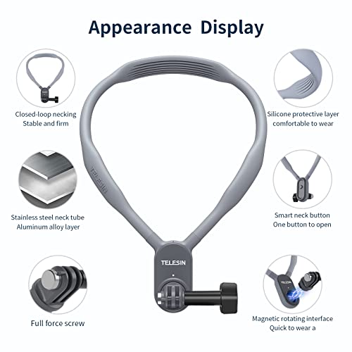 TELESIN Magnetic Neck Mount Necklace Holder Lanyard Strap, Chest View POV Selfie Video Vlog Body Attach for GoPro Max 12 11 10 9 8 7 Insta360 X3 X4 GO3 Ace Pro DJI Action 3 4 Osmo Pocket 3 Accessories - color: 17cm/6.7" Collar