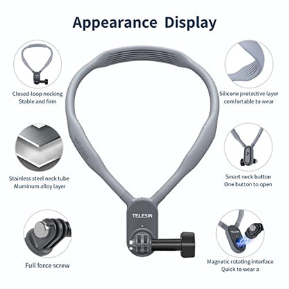 TELESIN Long Magnetic Neck Mount Necklace Holder Lanyard Strap, Chest Head Backpack View Support for GoPro Max Hero 13 12 11 10 9 8 7 Insta360 X3 Go3 Ace Pro DJI Action 4 Osmo Action 3 Accessories - color: Plus 20cm/7.87" Collar