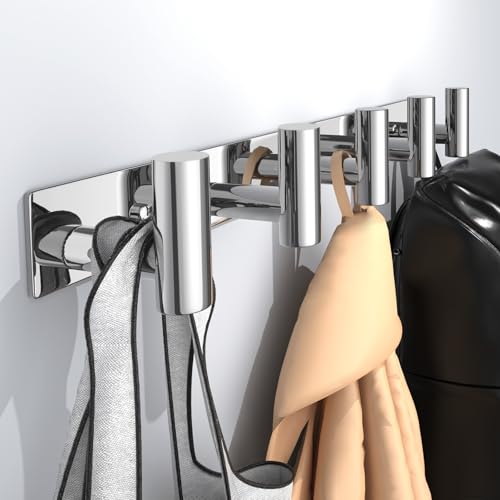 Wall Mounted Coat Rack-5 Hooks, Heavy Duty Stainless Steel Wall Hooks for Towel Coat Bag, Hat Rack Hanger Coat Hooks Towel Racks for Bathroom Entryway Kitchen Hotel (Glossy Chrome, 1 Pack) - color: Glossy, size: "T" Shape 5 Hooks - 1 Pack