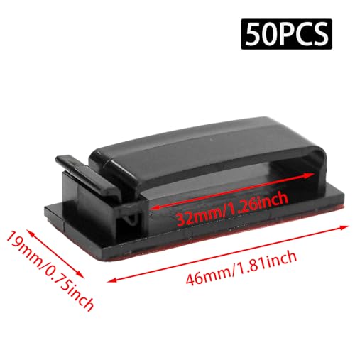 50Pcs Self-Adhesive Cable Clips, Cable Management Clips, Wire Organizer for TV PC Ethernet Cable under Desk Home Office(Black) - color: Black