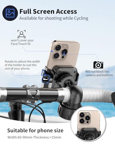 Bike Phone Holder, Motorcycle Phone Mount [No Block Camera] [Anti-Shake Design] [Silicone Wrapped] Handlebar Cell Phone Mount for Bike/Scooter/ATV, Fits iPhone 17/16/15/14/13 Pro Max & 4.7"-7" Phones