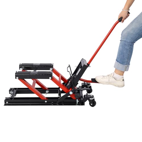 1500 LBS Hydraulic Motorcycle Lift Jack ATV Scissor Jack with 4.5"-15" Lifting Range Motorcycle Lift with Non-Slip Platform and Safety Lock Portable Dirt Bike Stand Lift for Garage Maintenance