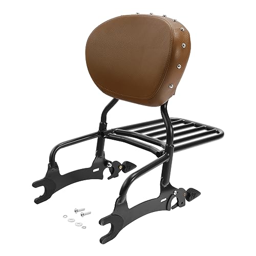SLMOTO Backrest Sissy Bar Luggage Rack Fit for Indian Chieftain Limited 2017-2024 Springfield Dark Horse Challenger Limited 2021-2024 Roadmaster 2017-2024 Indian Vintage 2020-2021 - color: Desert Tan Backrest + Black Sissy Bar