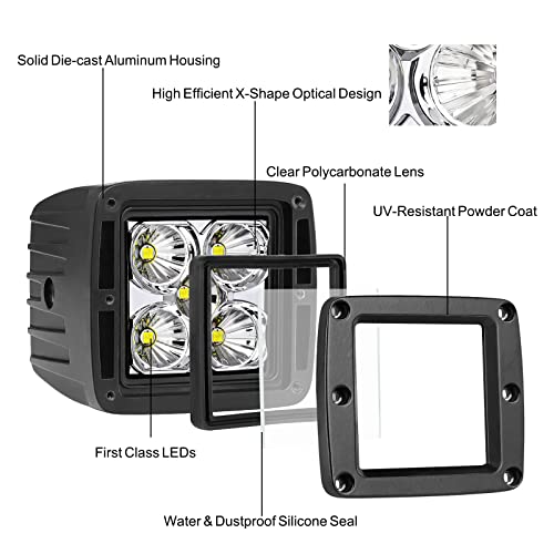 LED Pods, RFROAD LIGHTING 2pcs 3" 100W Super Bright LED Driving Lights LED Cube Lights Spot Square Work Lights for Truck Offroad ATV UTV SUV Car Boat - size: 3 Inch White Spot Light