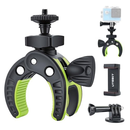 UTEBIT Super Clamp Camera Mount Kit for Gopro, 360° Rotation 1/4 Screw Head Cell Phone Tripod Mount, Adapter Mount Compatible with Action Cam DSLR Bike Motorcycle Handlebar Accessories Black/Green - color: Black + Green