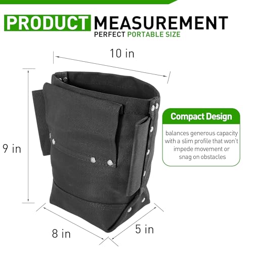 5x10x9in Tool Bag for Bolt and Tool Storage, Flame Resistant Canvas Bag Tool Pouch with Double Reinforced Bottom, Fit Work Belts up to 3in