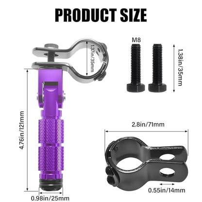 M8 Motorcycle Foot Pegs Folding Rearsets-90 Degree Foldable Footrest Fit 0.86-1.37in Brackets, Anti-Skid CNC Footpegs with Rubber Gasket for Pit Bike Dirt Bike Adventure Touring Bikes (Purple) - color: Purple