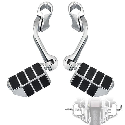 FOVPLUE 1.25" Highway Footpegs,Long Angled Adjustable Highway Pegs w/Mounts for Harley Touring Street Glide Electra Glide Road King Softail CVO Dyna Trike VRSC Sportster w/1-1/4" Engine Guard,Chrome#2 - color: CHROME LONG ANGLED
