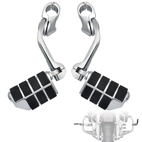FOVPLUE 1.25" Highway Footpegs,Long Angled Adjustable Highway Pegs w/Mounts for Harley Touring Street Glide Electra Glide Road King Softail CVO Dyna Trike VRSC Sportster w/1-1/4" Engine Guard,Chrome#2 - color: CHROME LONG ANGLED