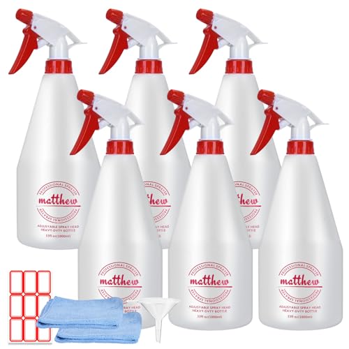 Matthew Cleaning 32 oz Plastic Spray Bottles, Professional Chemical Resistant Heavy Duty Spray Bottles for Chemicals, Cleaner, Bleach, Solvent Safe, Adjustable Nozzle and Measurement, 6 Pack - size: 6 Pack
