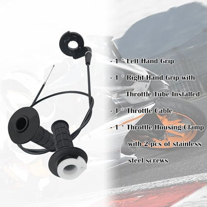 IHOTDER Throttle Cable Kit,Motorcycle Handlebar Grips with Twist Throttle & 47" Throttle Cables,Universal Bike Throttle Assembly Compatible with 7/8" 110-250cc Motorcycle Bike ATV