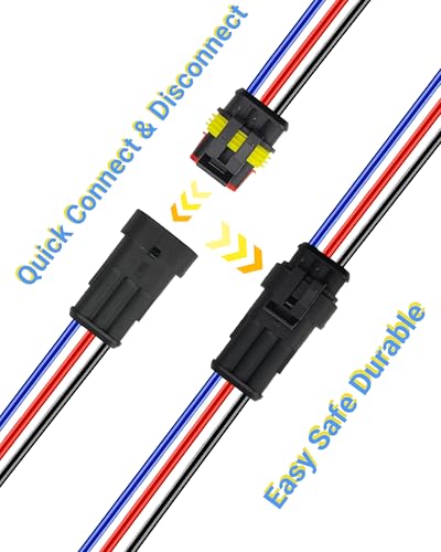 14 AWG 3 Pin Waterproof Connector, 3 Wire Automotive Waterproof Electrical Connectors, 14 Gauge Male and Female Way Connectors Harness 12V Quick Connect for Car Truck Boat Motorcycle -6 Pack - size: 3 Pin