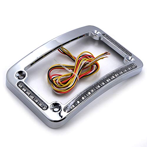 HTTMT- Dual LED Curved Motorcycle License Plate Frame w/Turn-Signal,Brake Light - Chrome Finish Universal Compatible with Any Motorcycle [P/N: MT294-007-CD]… - color: Chrome