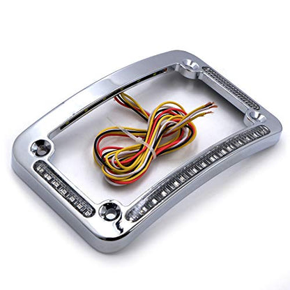HTTMT- Dual LED Curved Motorcycle License Plate Frame w/Turn-Signal,Brake Light - Chrome Finish Universal Compatible with Any Motorcycle [P/N: MT294-007-CD]… - color: Chrome