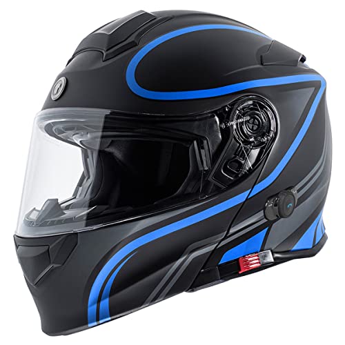 TORC T28B Blinc Wireless Integrated Modular Full Face Motorcycle Helmet - color: Matte Blue, size: Small