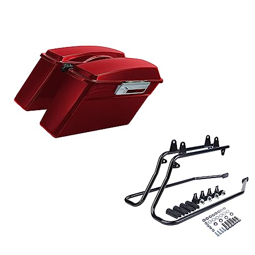 SLMOTO Saddlebags Saddle Bag & Chrome Conversion Bracket For Harley Softail Fatboy FLST Harley-Davidson Softail CVO Convertible FLSTSE3 - color: Red + Black Conversion Brackets