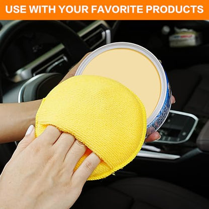 FONAROLL Microfiber Wax Applicator Pads, Car Wax Applicator with Finger Pocket, Buffing & Detail Polishing Foam Pads for Car Cleaning and Fine Polishing (5 inch, 6 Pack) (Yellow) - color: Yellow