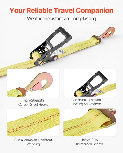VEVOR Wheel Chock Tie-Down Kit, Tire-Style Trailer Tie Down Strap, Car Tie Down Kit with Spring Hook, Break Strength 10009 lbs & Working Load 3333 lbs Motorcycle System for ATV, SUV, Trailer - style: Tire-Style with Spring Hook