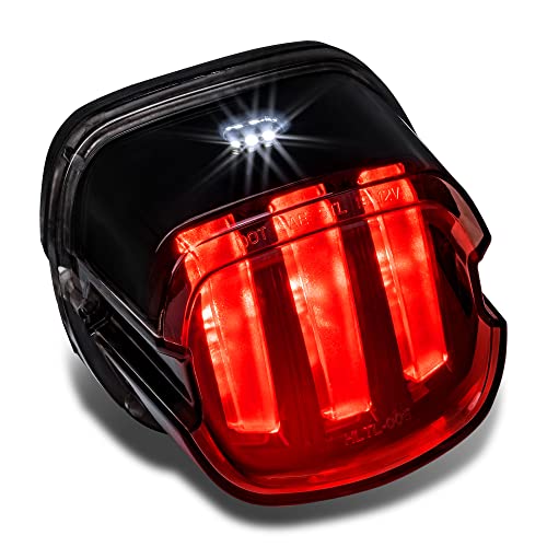 TRUE MODS LED Brake Tail Light for Harley Davidson - DOT Claw-Design License On Top Square Smoked Rear Red Stop Lamp Assembly for Sportster Dyna Fatboy Road King Electra Glide Ultra Softail Heritage - style: Stripe Design
