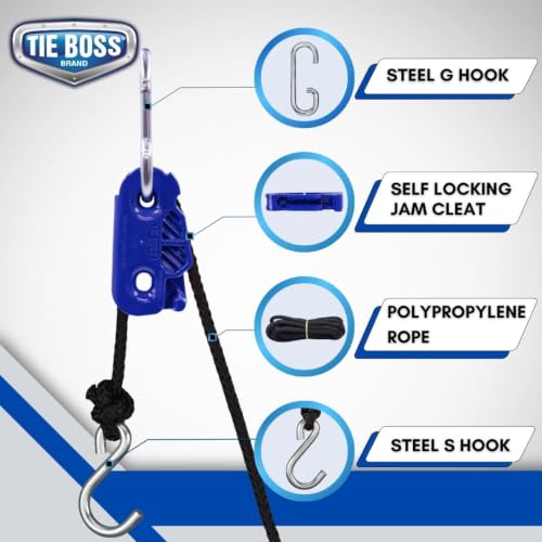 Tie Boss - 1/4 Inch, Medium Duty, (150 lbs Working Load Limit), Weather Resistant, Tie Down, Rope Tightening System, (w/15 ft Rope) (Pack of 1) (Blue) - color: Blue