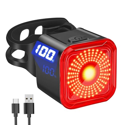 DARKBEAM Bike Tail Light with LED Display Screen, USB-C Rechargeable 6 Light Modes, IP55 Waterproof Bicycle Taillight for Night Riding, Super Bright Rear Bike Light for Road Mountain, Cycling