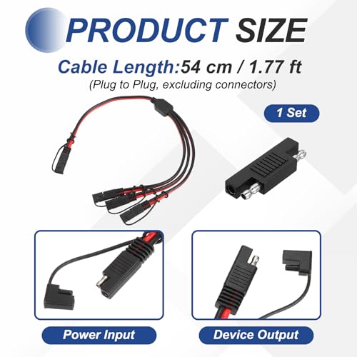 MECCANIXITY SAE Y Splitter Cable, 10AWG Extension Cord Splitter 1 to 3 SAE Connector Extension Cable 1.8 ft with Waterproof Caps & Polarity Reverse Adapter for Solar Panel Battery Charger - size: 10AWG, 1.8 ft