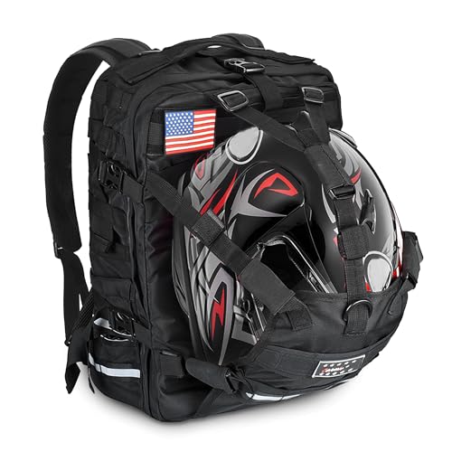 Goldfire Helmet Backpack for Motorcycle Riding Cycling Waterproof Large Capacity Daily Backpack with Helmet Holder Weather-Resistant Hiking Daypack Durable (V1)