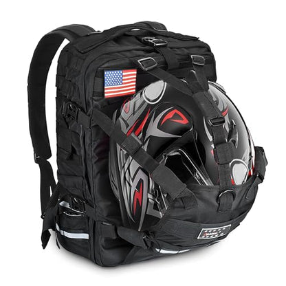 Goldfire Helmet Backpack for Motorcycle Riding Cycling Waterproof Large Capacity Daily Backpack with Helmet Holder Weather-Resistant Hiking Daypack Durable (V1)