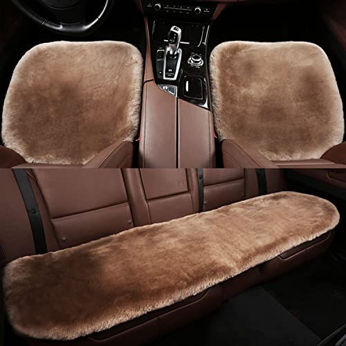 3 Packs Genuine Sheepskin Car Seat Cushion Natural Fur Wool Seat Cover for Cars Trucks SUV Soft Comfort Office Chair Protector Pad Car Accessories Universal Fit - color: Tan