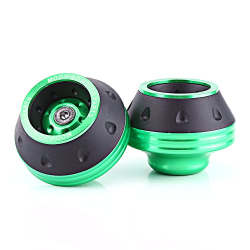 Motorcycle Axle Sliders, Front Axle Sliders, Set of 2, Aluminum Alloy Material, Fall Prevention, Easy Installation, Front Wheel Cup Protector, 59 X 46 X 15MM, Hole Diameter 15MM, - color: Green