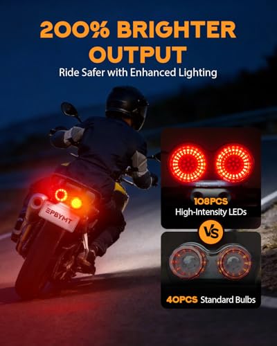 PBYMT Enhanced Motorcycle Tail Light, Break light Running Lights, IP67 Waterproof Turn Signals with License Plate Bracket Compatible with Street Bike Cruiser Chopper Bobber (Smoke, 108 LEDs) - color: Smoke