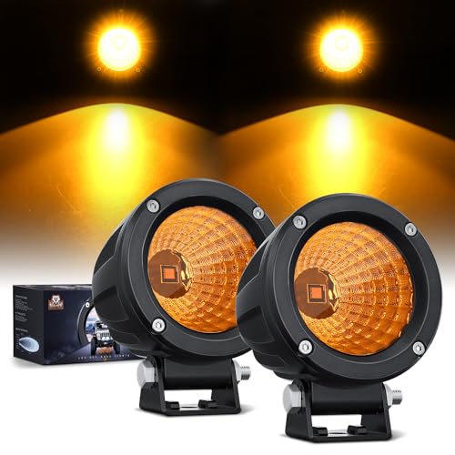 Nilight Amber LED Light Pods 2 PCS 3 Inch Flood Round Offroad Driving Auxiliary Fog Lights Built-in EMC for Motorcycle SUV ATV Truck Boat Tractor Forklift - color: Amber Led Pods 2Pcs