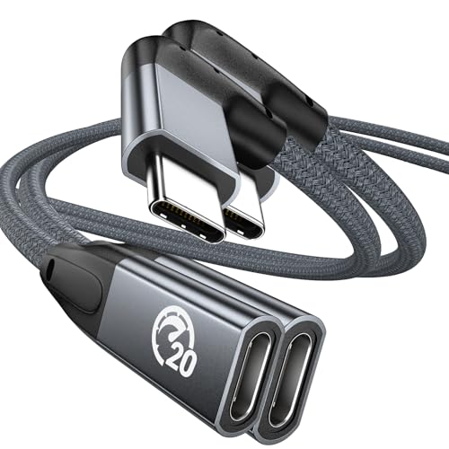 UseBean Right Angle USB C Extension Cable 1.6FT 2-Pack, USB-C 3.2 Gen2 20Gbps Male to Female 4K Video Cord, Compatible for MacBook Pro M4 M3, Dell XPS, Surface, Galaxy S25 S24, iPhone 16 15 - color: GRAY, size: 1.6FT(2PACK)