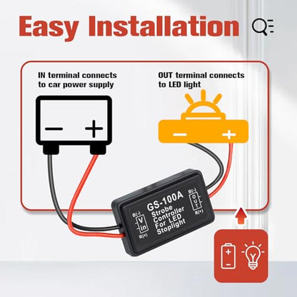 Podoy GS-100A Flash Strobe Controller Flasher Module for LED Brake Tail Stop Light 12V-24V