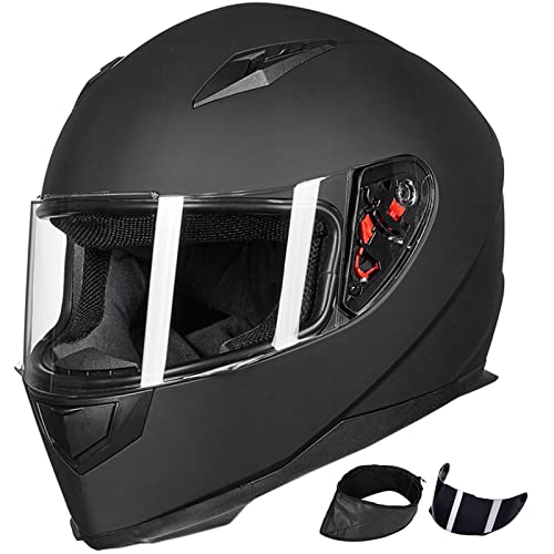 ILM Full Face Motorcycle Street Bike Helmet with Removable Winter Neck Scarf + 2 Visors DOT Model ILM-313 - color: Matte Black
