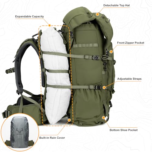 MOXULE Pro 3600 Frame Backpack - Meat Hauler Pack with Rain Cover for Outdoor - Lightweight, Green - color: Green 60l