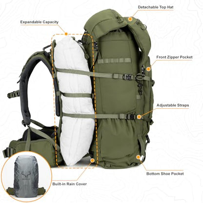 MOXULE Pro 3600 Frame Backpack - Meat Hauler Pack with Rain Cover for Outdoor - Lightweight, Green - color: Green 60l