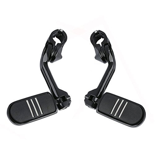 XFMT Motorcycle Highway Pegs 1.25" Long Angled Highway Footpeg Adjustable Footrest Fit For Harley Road King Street Glide Electra Glide Softail Sportster with 1 1/4" Engine Guard, Black - color: Black Style 3, size: Long Angled