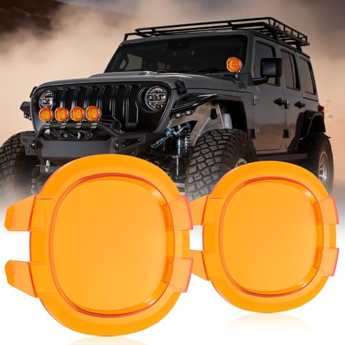 Auxbeam P4 Series 4 Inch Deep Amber Light Covers 2300K Dark Amber Tint Round Off-Road Light Lens Cap LED Pods Covers Reduce Glare for Fog & Dust Low Visibility, 2 Packs - color: P4 Series 4" Amber Covers