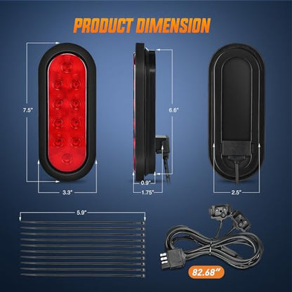 Nilight Hitch Cargo Carrier Oval Light Kit 2PCS 6Inch Red w/Flush Mount Grommet Bracket Harness Waterproof Stop Turn Signal Tail Lights for Luggage Bike Rack Truck Trailer - color: Trailer Lights w/Wire w/Brackets 2PCS