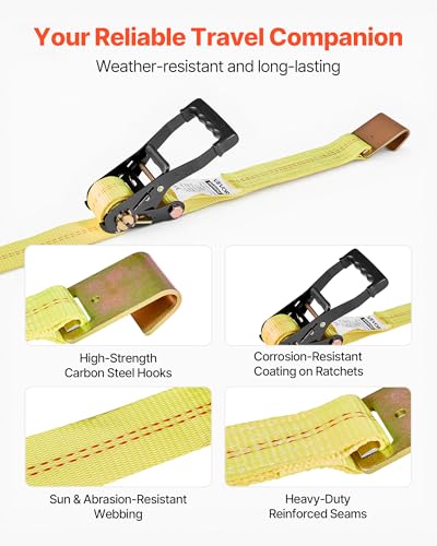 VEVOR Wheel Chock Tie-Down Kit, Tire-Style Motorcycle Tie-Down System, Car Kit with Flat Hook, Break Strength 10009 lbs & Working Load 3333 lbs Trailer Strap for ATVs, SUVs, Trailers - style: Tire-Style with flat hook