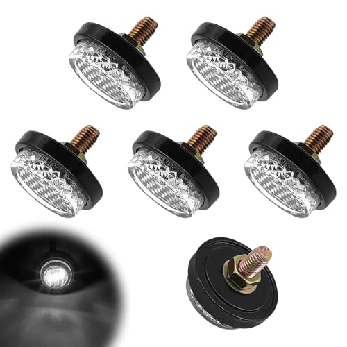 6 Pcs Mini Reflectors with Bolts and Nuts,Round Reflector for Motorcycle,M5 Screw Tag Bolt,Universal Motorcycle,Bicycle,Tractor Accessories (Silver) - color: White