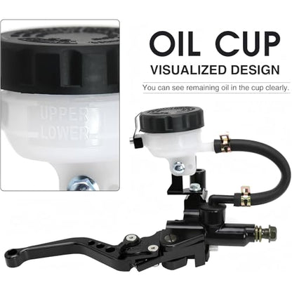 Universal Motorcycle Brake Clutch Pump Lever with Hydraulic Master Cylinder Reservoir Set Left & Right CNC Suitable for 50-300cc Motorcycles with 7/8" 22mm Handlebars - color: Black