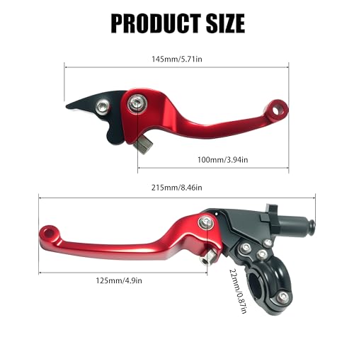 7/8inch 22mm Universal Motorcycle Clutch Brake Lever Folding Levers for 50/110/125/140/150cc Dirt Pit Bike SSR RFZ 125 DBX18/19 Xpro Coolster Thumpstar Baja Apollo (Red) - color: Red