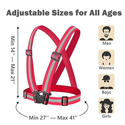 Reflective Strap Safety Vest Gear - 2-10 Pack Adjustable High Visible Reflective Running Gear for Women Men Night - color: Red X10