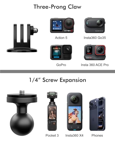 Hamdril 360° Adjustable Camera Mount Compatible with, Insta360 X5 X4 X3, GO3, Ace Pro 2, DJI Action 3 4 5 Pro, Pocket 3 & More, Fits 0.76-2 Inch Round Tube for UTV ATV Motorcycle Bike